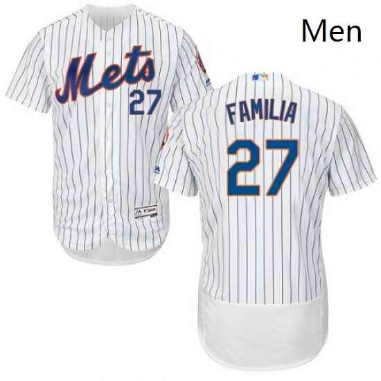 Mens Majestic New York Mets 27 Jeurys Familia White Home Flex Base Authentic Collection MLB Jersey